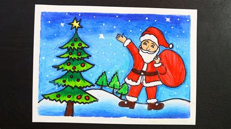 Merry Christmas Drawing Easy || How To Draw Christmas Scene || Santa Claus Drawing - YouTube