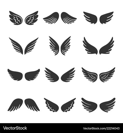 Angels wings silhouettes set Royalty Free Vector Image