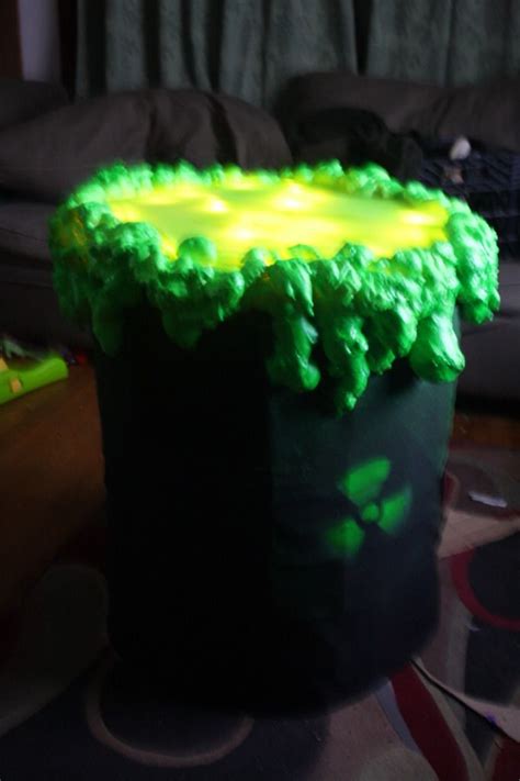 Glowing barrel of toxic waste Halloween costume I made for my son. Yes, it actually ...