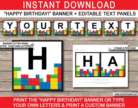 Lego Party Banner Template | Happy Birthday Banner | Editable Bunting