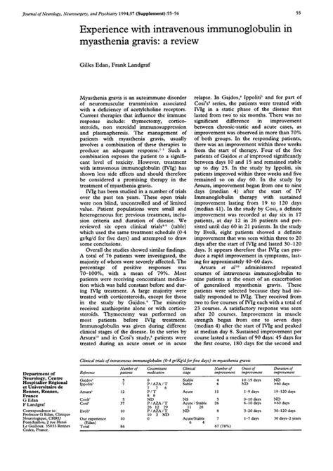 Experience with intravenous immunoglobulin in myasthenia gravis: a review. | Journal of ...