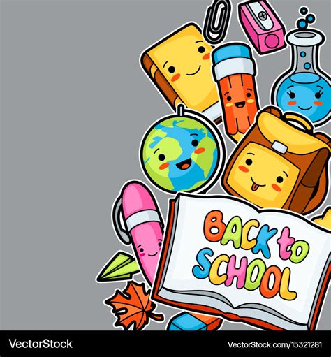 Back to school kawaii background with cute Vector Image