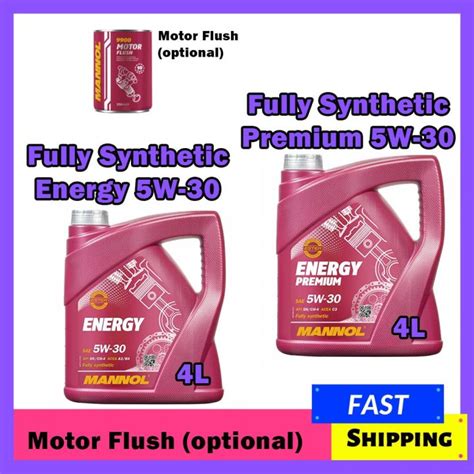 Mannol Fully Synthetic Engine Oil Energy Premium 5W30, Energy 5W30 (4L) with option Motor Flush ...