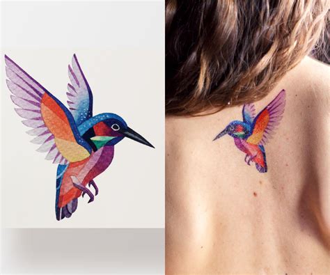 Rainbow Temporary Tattoo, Kingfisher Bird Colorful and Waterproof Flash Tattoo, Minimalistic ...