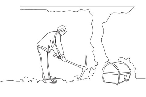 Single one line drawing businessman digging with pickaxe looking for ...