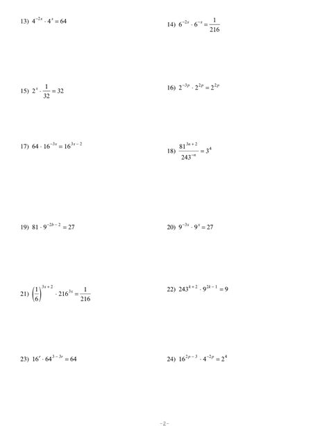 Solving Exponential Equations Worksheet