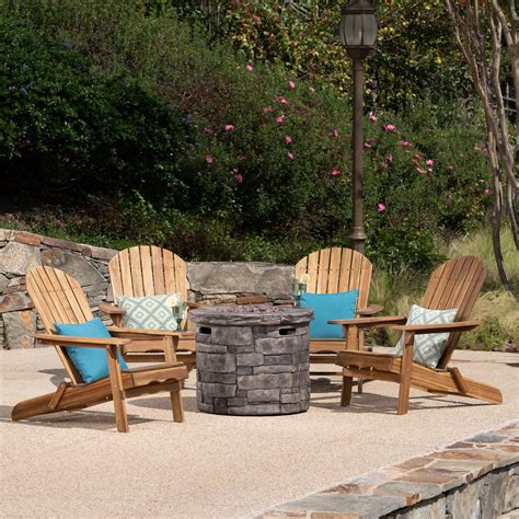 Royalty Outdoor 5 Piece Acacia Wood Adirondack Chair Set with Light ...