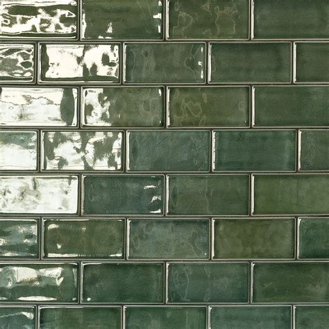 Nabi Deep Emerald 3x6 Green Crackled Ceramic Wall Tile | Green subway ...