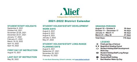 Chambers Elementary School - School District Instructional Calendar ...