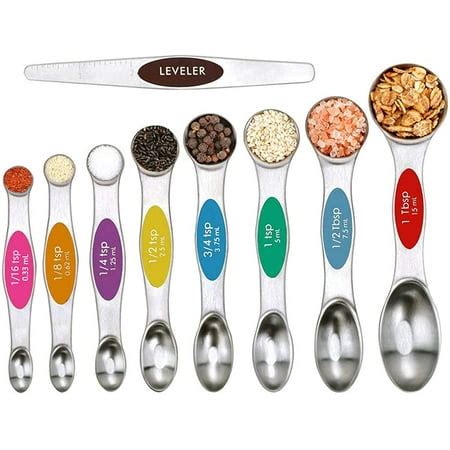 Junmo Magnetic Measuring Spoons Double Sided Stainless Steel Measuring Spoon Sets Set of 9 with ...