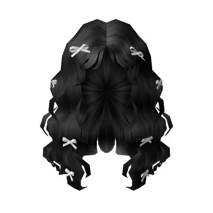 Curly Black Hair with Cute Pink Ribbons | Roblox Item - Rolimon's