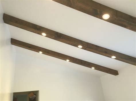 Faux wood beams with recessed lights | Ceiling beams living room ...