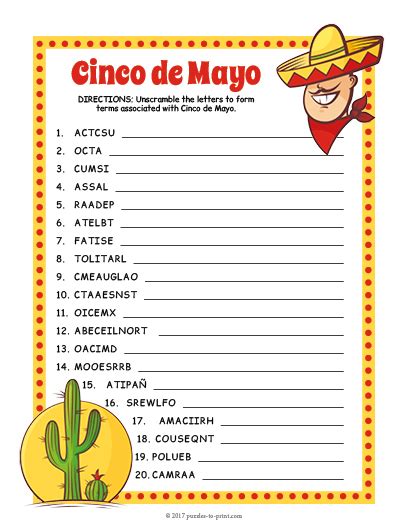 Cinco De Mayo Word Scramble