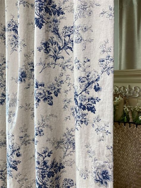 Set of 2 French Country Floral Curtains Farmhouse Linen Curtains Washed ...