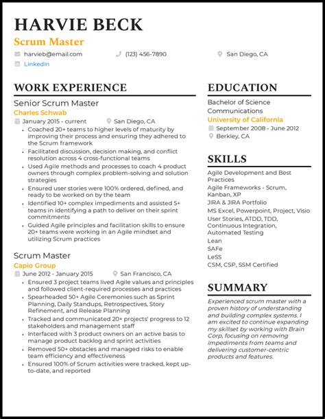 11 Scrum Master Resume Examples for 2024