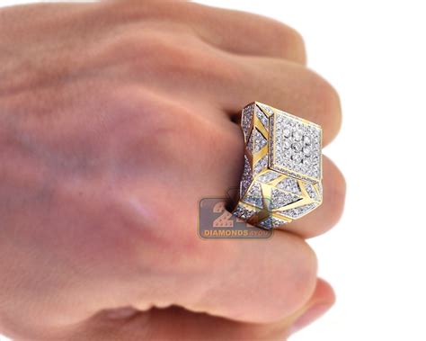 Mens Diamond Square Signet Ring 14K Yellow Gold 3.69 ct