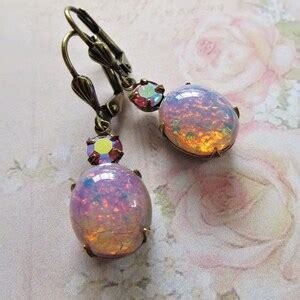 Pink Fire Opal Glass Earrings Harlequin Opal Earrings Jewelry Gift - Etsy