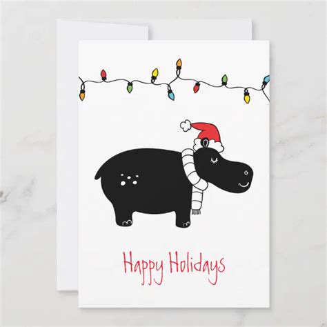 Whimsical Christmas Hippo Christmas Cards | Zazzle