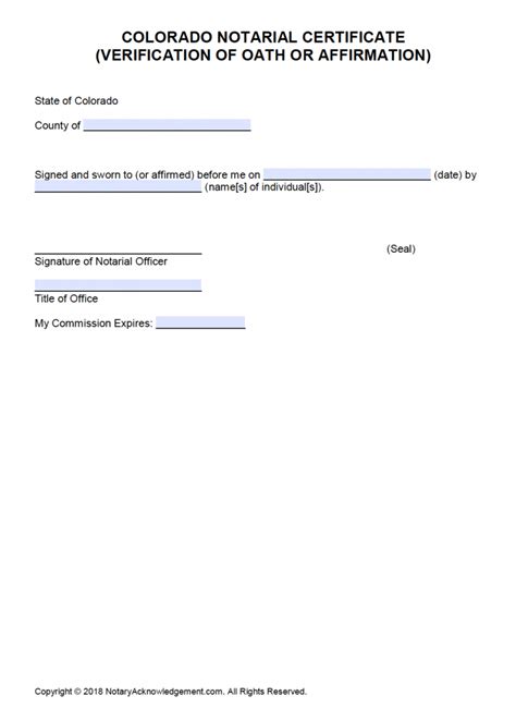 Free Colorado Notary Acknowledgement Forms - PDF - Word