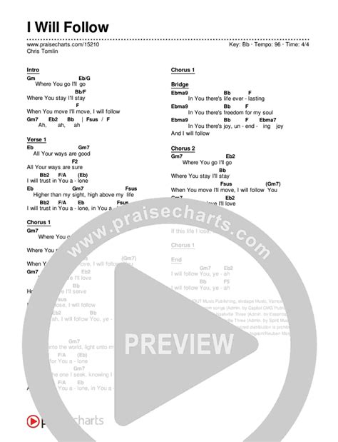 I Will Follow Chords PDF (Chris Tomlin) - PraiseCharts