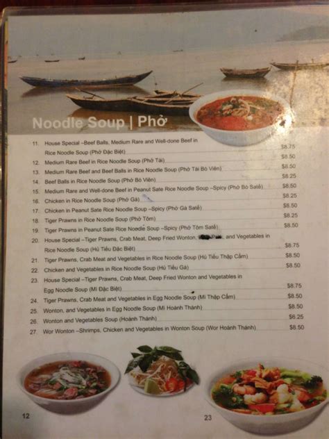 Menu at nho saigon restaurant, Calgary