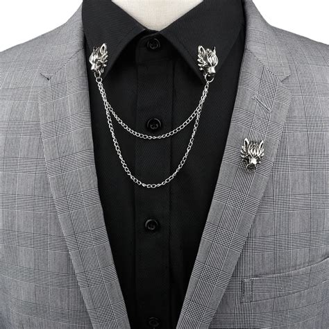 Man Suit Shirt Collar Tassel Chain Lapel Pin Brooch Dragon Badge Retro Pins Wedding Dress Party ...