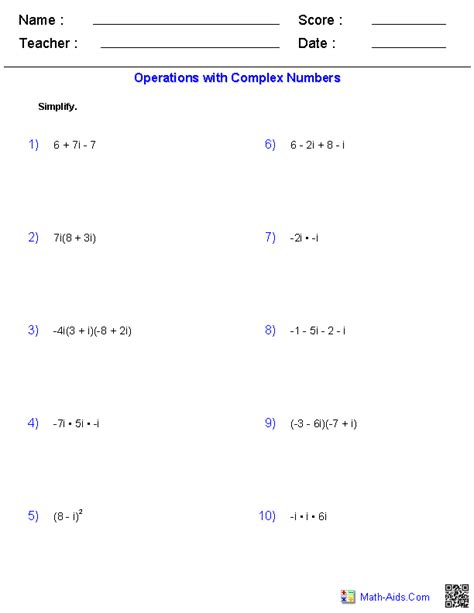 Working With Imaginary Numbers Worksheet