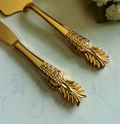 Gold Wedding Cake Knife Server Set Personalized Luxury Pie - Etsy