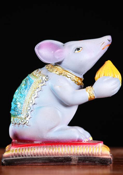 Fiber Statue of the Rat of Ganesha, Mooshika 4" (#1f31z): Hindu Gods ...