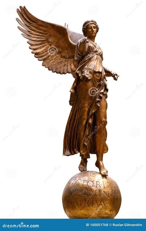 Bronze Statue of a Winged Victory. Frontal View of a Statue of the Goddess Nike, Isolated on ...