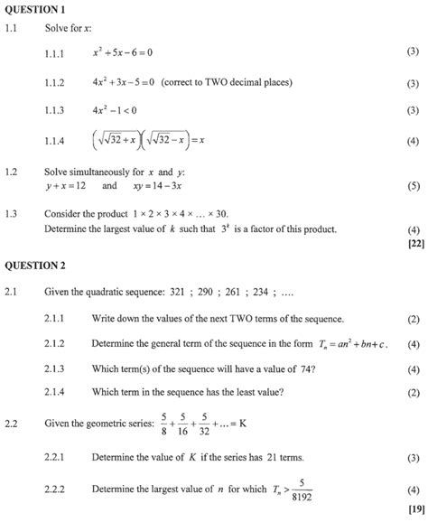 Grade 12 Mathematics Past Paper