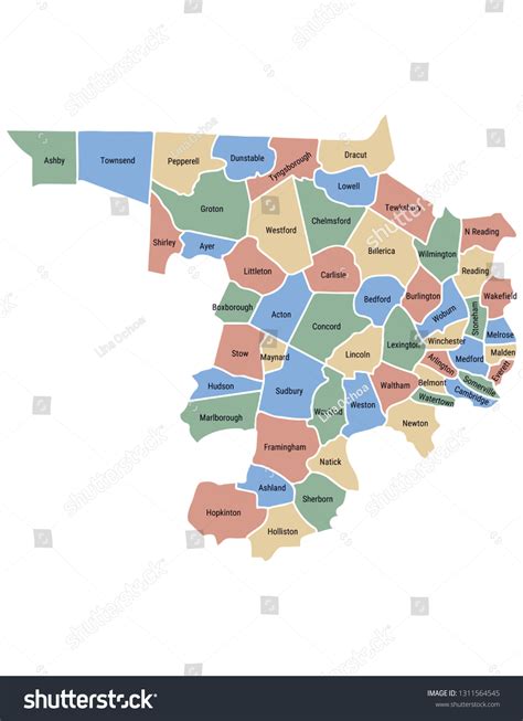 Middlesex County Map Massachusetts Stock Vector (Royalty Free ...