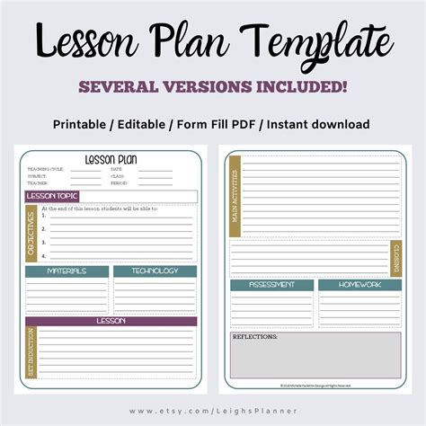 Lesson Plan Template For Teachers Editable Instant Digital Etsy | Free Download Nude Photo Gallery
