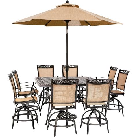 Hanover Fontana 9-Piece Counter-Height Outdoor Dining Set with 8 Sling Swivel Chairs, 60-In ...