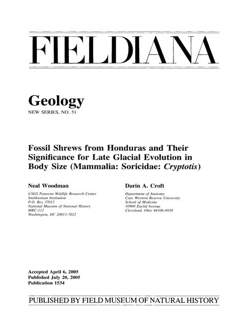 (PDF) Fossil Shrews from Honduras and Their Significance for Late Glacial Evolution in Body Size ...