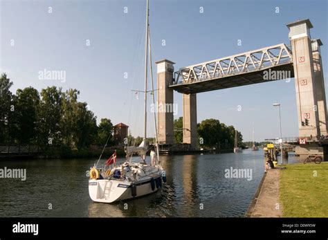 gota canal in Trollhättan sweden swedish lifting bridge swing open opening to let tail ship ...