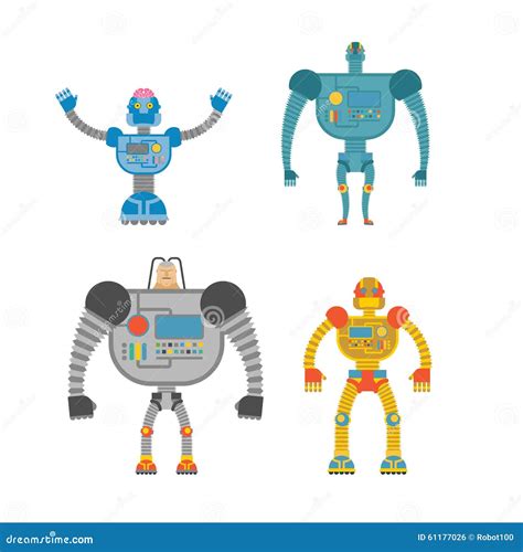 Robots Set . Space Invaders Cyborgs. Iron Colored Robots Stock Vector ...