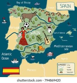 Cartoon Map Spain Stock Vector (Royalty Free) 794869420 | Shutterstock