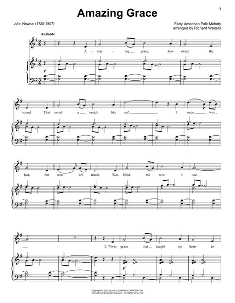 John Newton "Amazing Grace" Sheet Music Notes | Download Printable PDF Score 83000