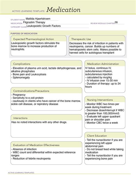 ATI - Filgrastim - ATI active learning template - ACTIVE LEARNING TEMPLATES Medication STUDENT ...