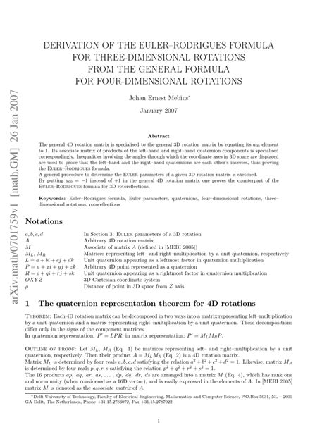 (PDF) Derivation of the Euler-Rodrigues formula for three-dimensional ...