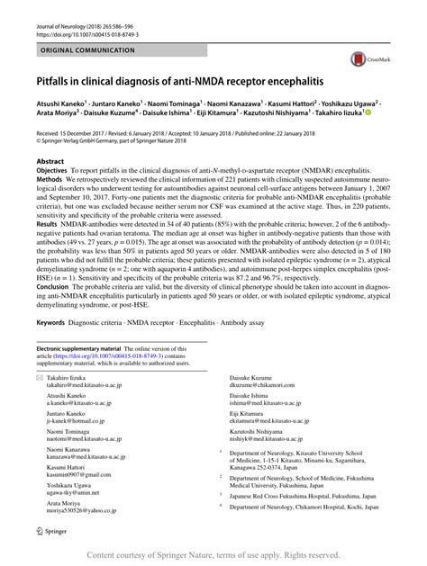 Pitfalls in clinical diagnosis of anti-NMDA receptor encephalitis | Request PDF