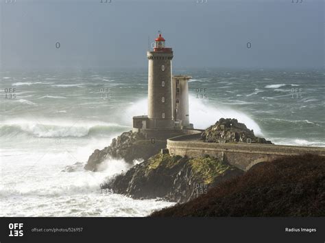 Phare Petit Minou lighthouse during a storm, Finistere, Bretagne stock ...