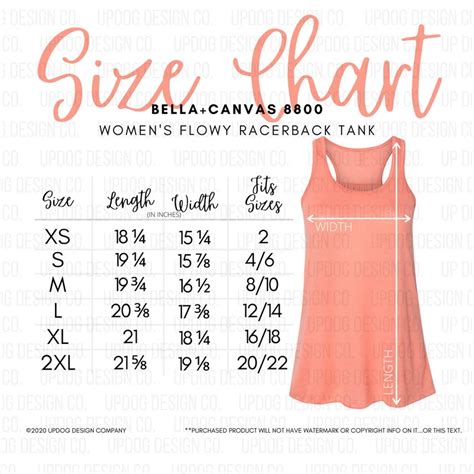 Bella Canvas Size Chart 8800 Size Chart Bella Flowy | Etsy