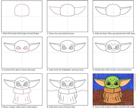 How to Draw Baby Yoda · Art Projects for Kids Art Drawings For Kids, Disney Drawings, Drawing ...