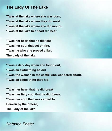 The Lady Of The Lake - The Lady Of The Lake Poem by Natasha Foster