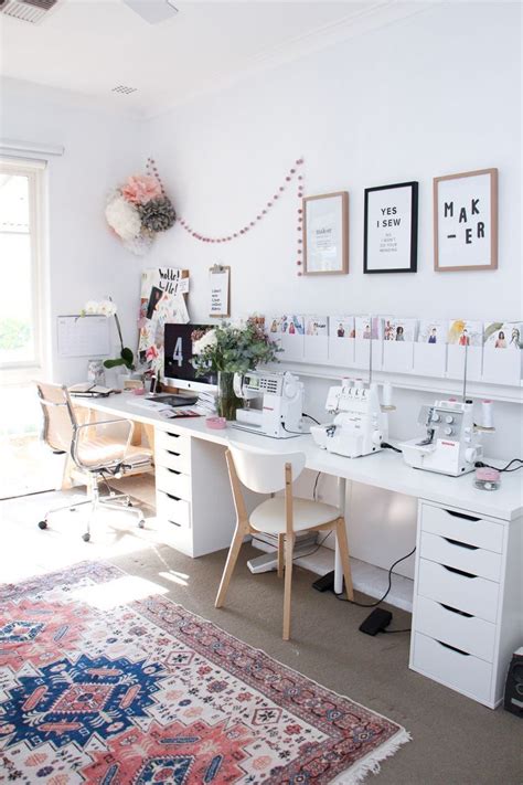 A tour of Megan Nielsen's workroom // A stylish home office with multiple workspaces included ...