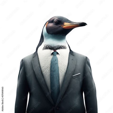 Portrait of a penguin dressed in a formal business suit on white ...