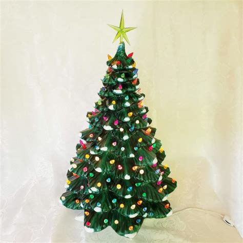 Vintage Large Ceramic Green Flocked Light-up Christmas Tree – Aunt ...