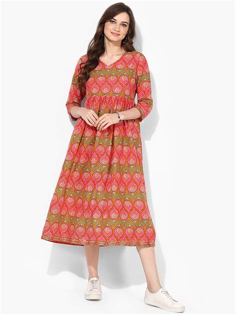 Buy Sangria Women Coral Printed Empire Dress - Dresses for Women 6892678 | Myntra